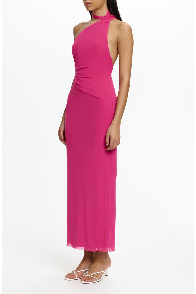 Avni Asymmetric Halter Neck Mesh Gown, Alternate, color, BERRY