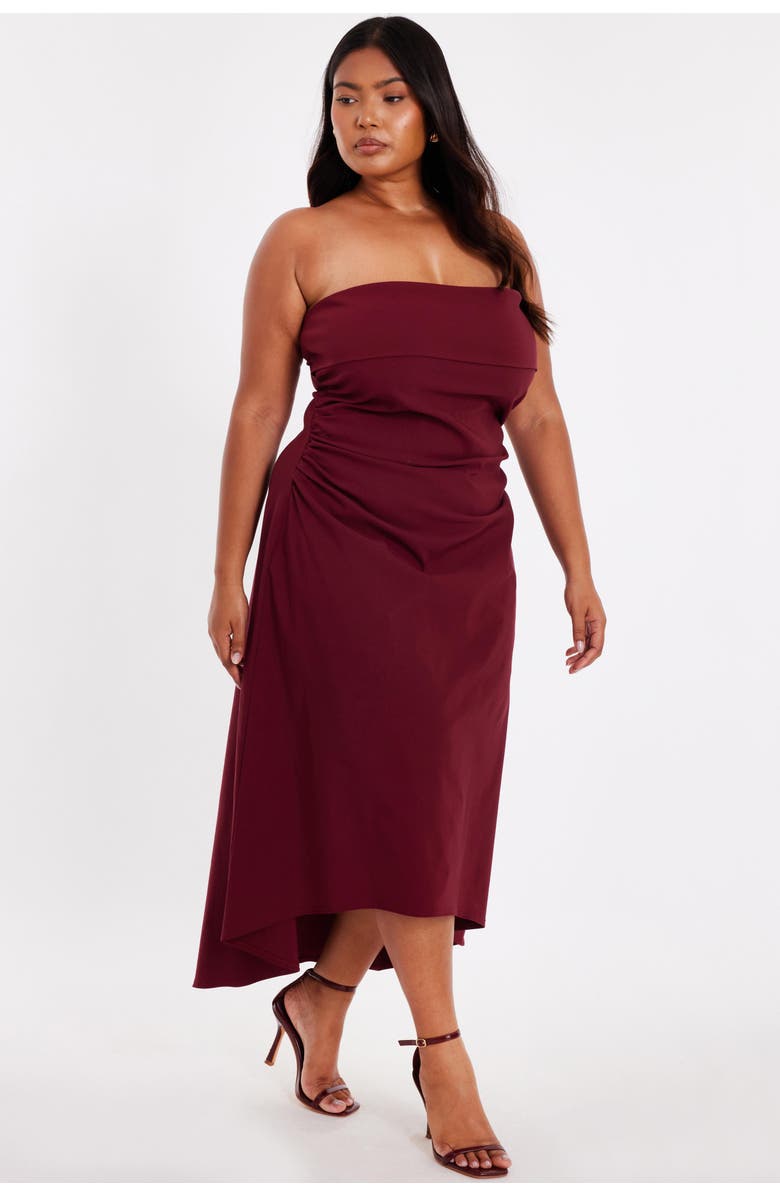QUIZ Plus Size Crepe Bandeau Midi Dress, Alternate, color, Berry