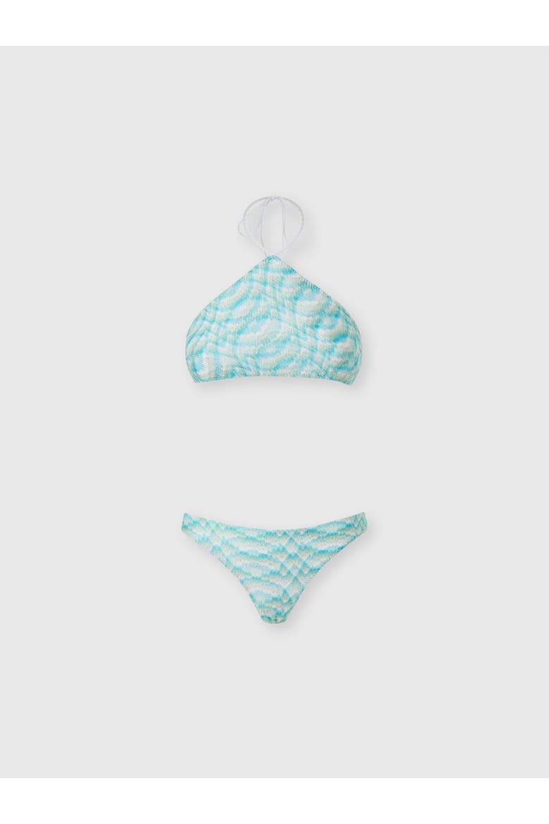 Bikini In Shaded Lamé Viscose With Halterneck Top, Main, color, White & Light Blue