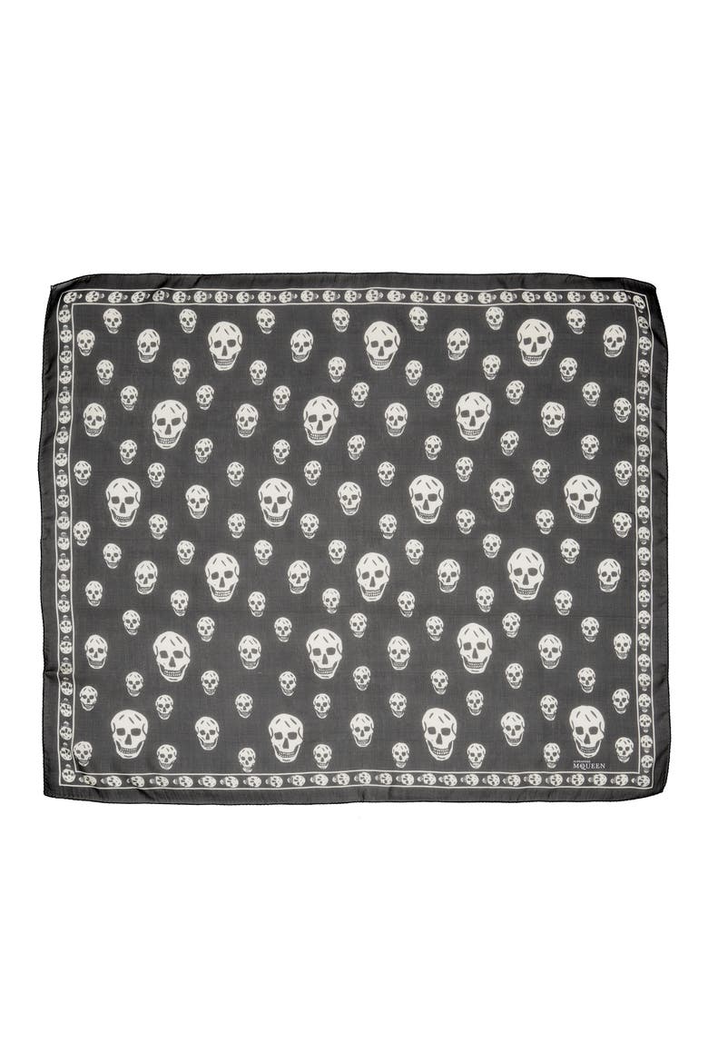 Alexander McQueen Skull Foulard Silk Scarf, Main, color, BLACK/ IVORY