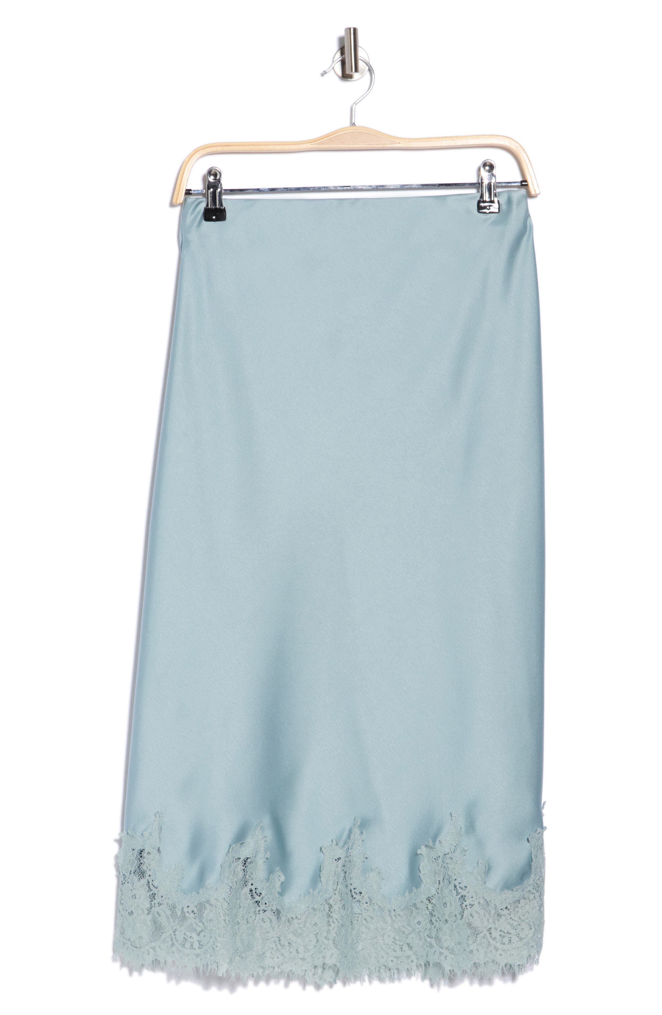 Renee C Lace Hem Satin Midi Skirt In Dusty Blue
