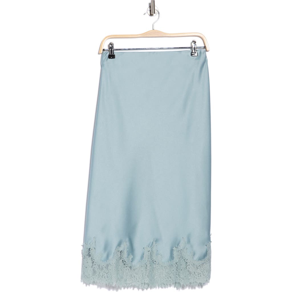 Renee C Lace Hem Satin Midi Skirt In Dusty Blue