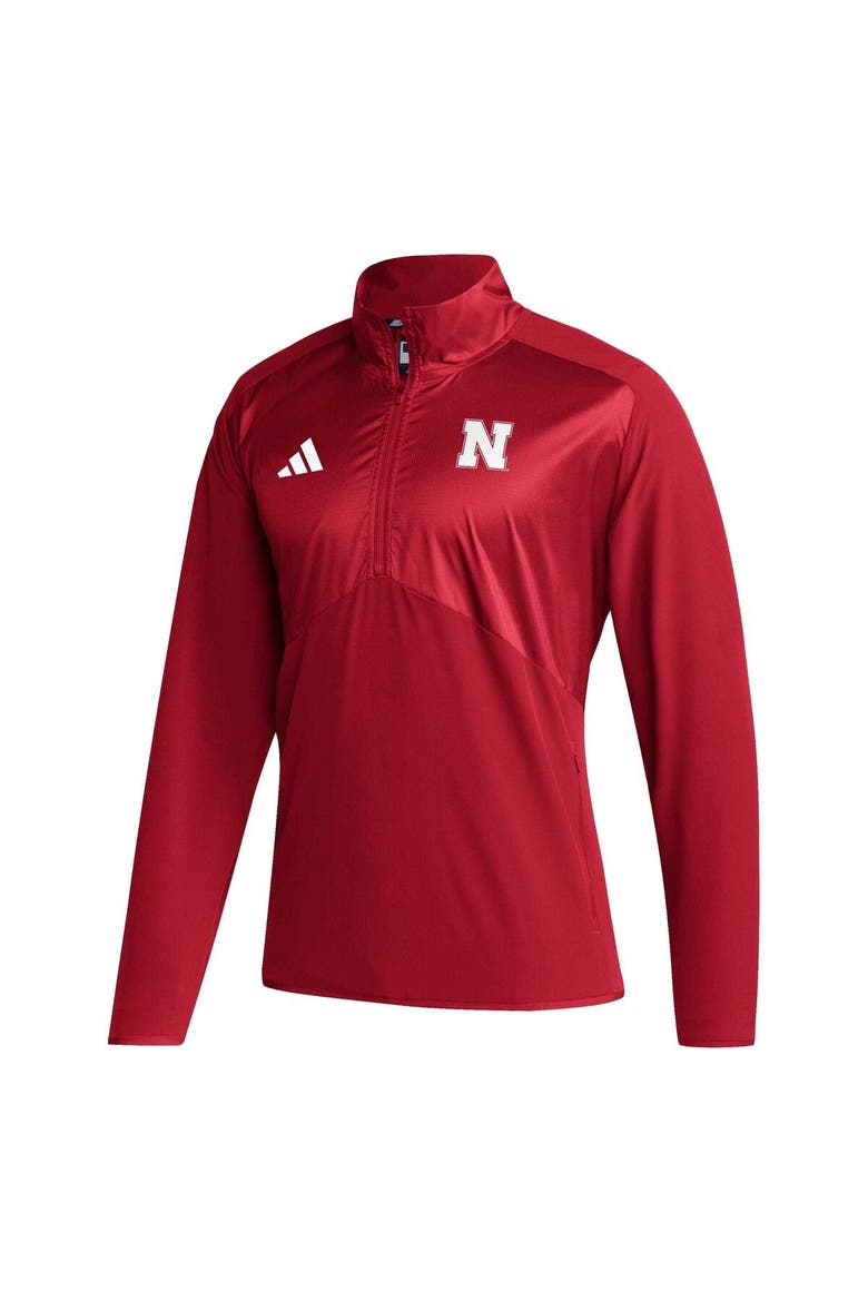 Men's adidas Scarlet Nebraska Huskers Sideline AEROREADY Raglan Sleeve Quarter-Zip Jacket, Alternate, color, Scarlet