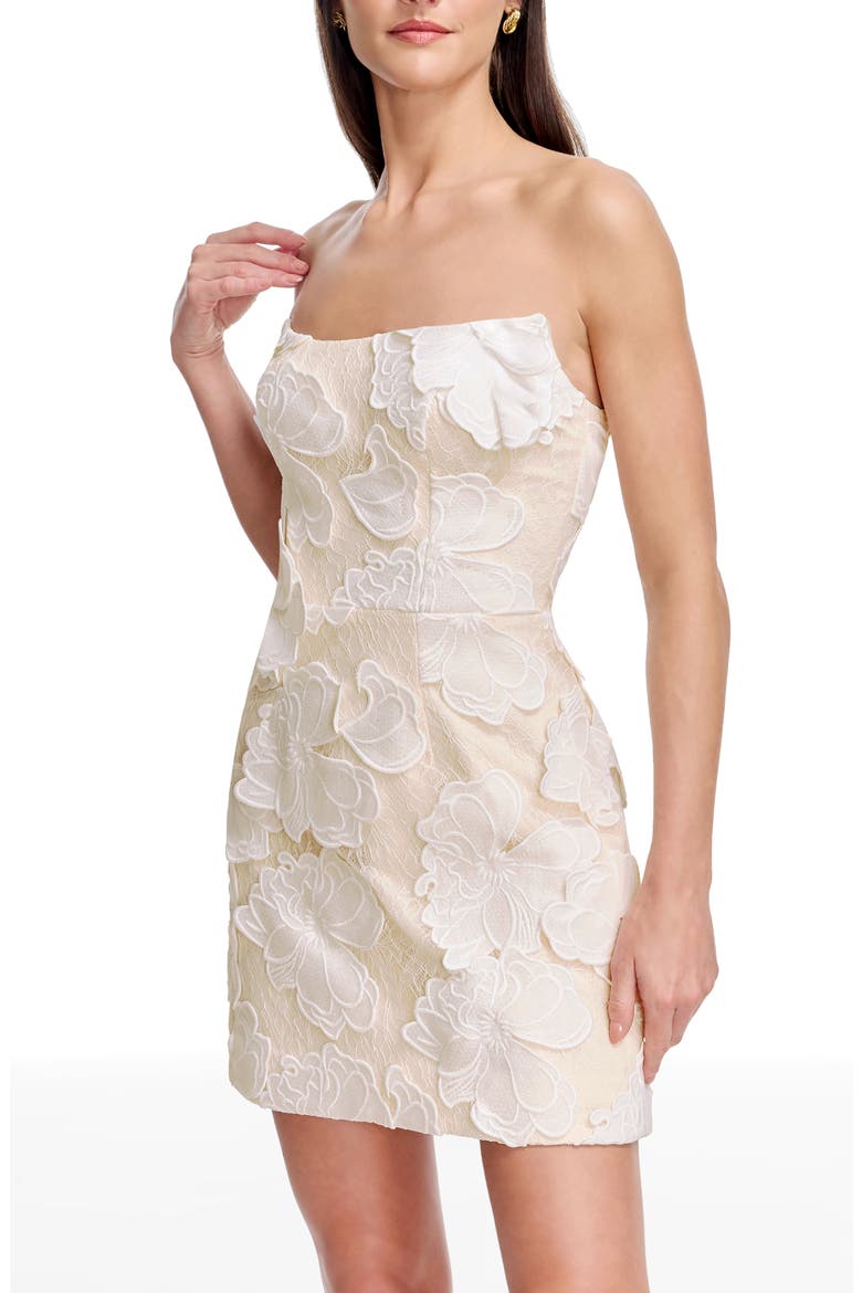 Amity Floral Embroidered Strapless Cocktail Minidress, Alternate, color, WHITE MULTI