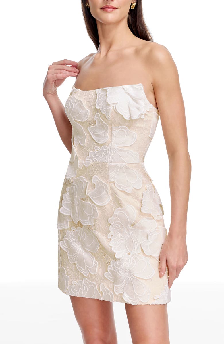 Dress the Population Amity Floral Embroidered Strapless Cocktail Minidress, Alternate, color, White Multi