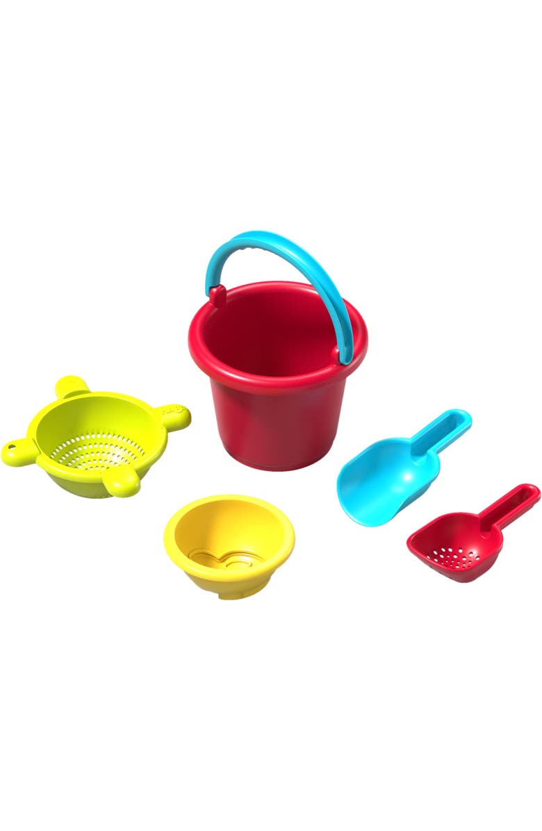 HABA Sand Toys Basic Set - 5 Piece Bundle with Plastic Pail, Sieve, Mold, Scoop and Sifting Shovel Sized just for Toddlers Ages 18 Months +, Main, color, Multi