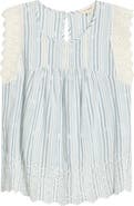 Lucky Brand Lace & Embroidery Detail Stripe Cotton & Linen Top