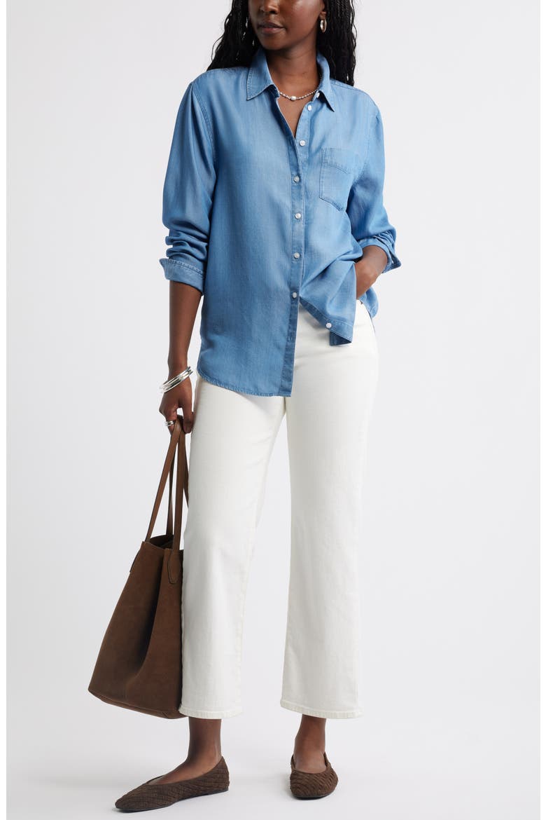 Chambray Button-Up Shirt, Alternate, color, MEDIUM WASH