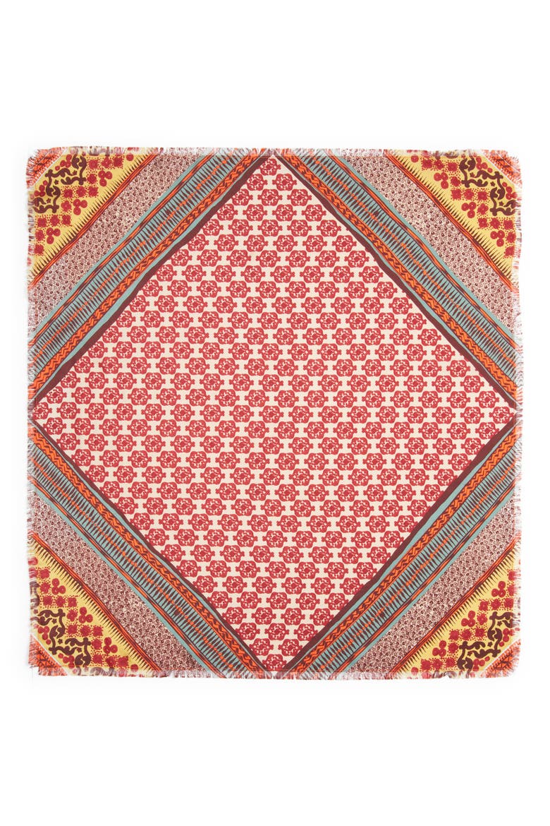Print Square Silk Scarf, Alternate, color, TAN NANTUCKET GLOBAL CRAFT
