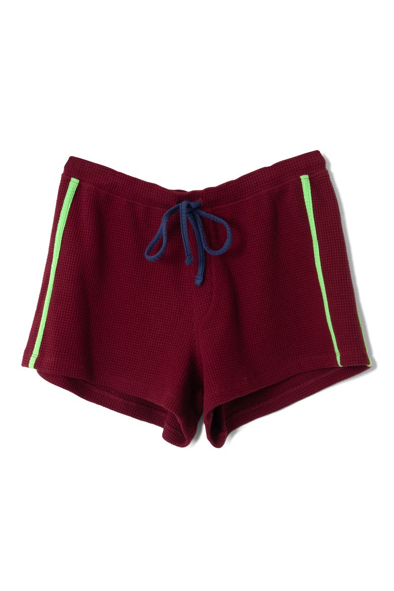 Rylee Tie Waist Waffle Stitch Shorts, Main, color, BURGUNDY