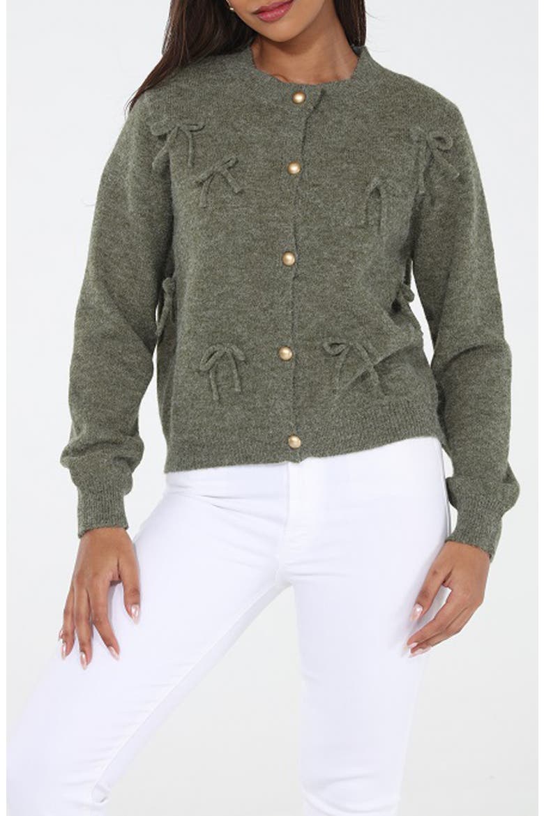 Tiny Bow Cardigan, Main, color, OLIVE