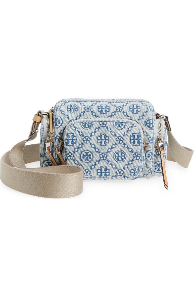 Tory Burch T Monogram Denim Pocket Crossbody Bag, Main, color, Powder Blue