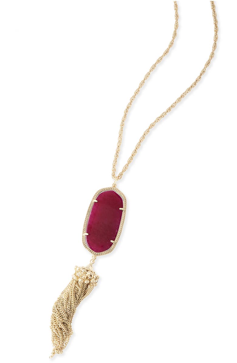 Kendra Scott Rayne Stone Tassel Pendant Necklace, Alternate, color, Maroon Jade/ Gold