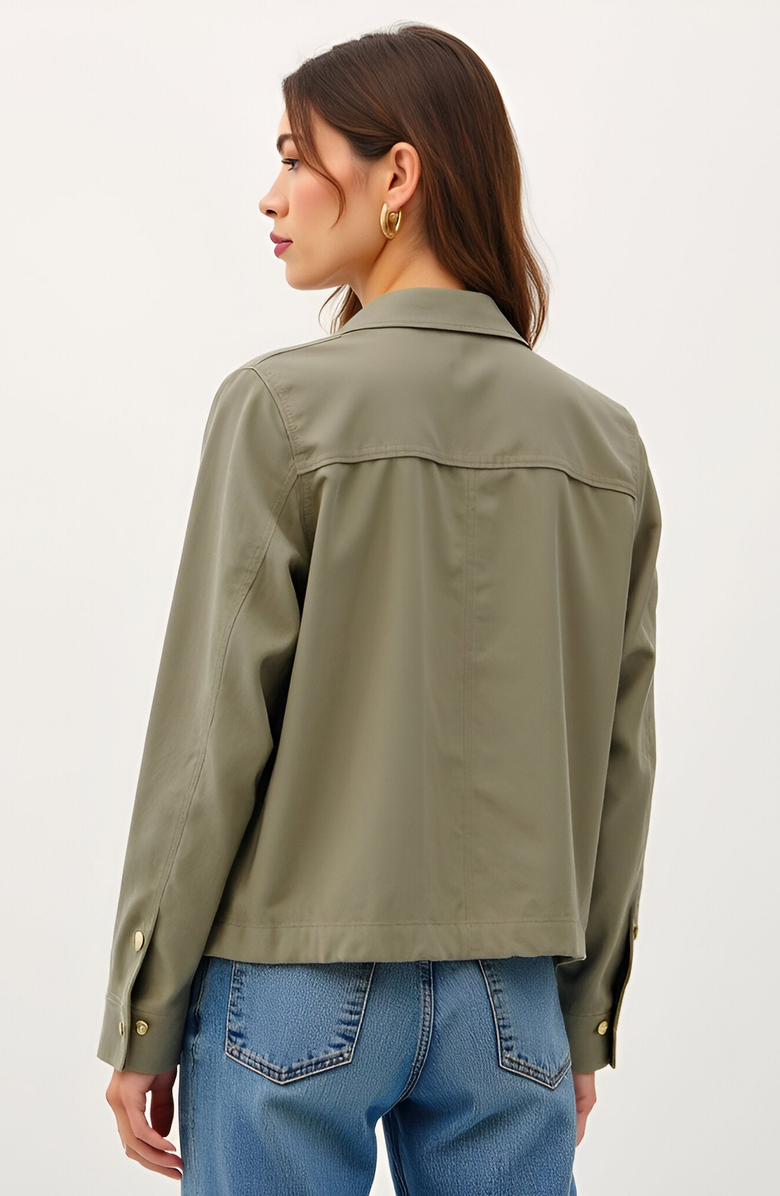 Modenaire Cropped Utility Snap Button Adjustable Drawstring Hem Jacket, Alternate, color, Olive Green