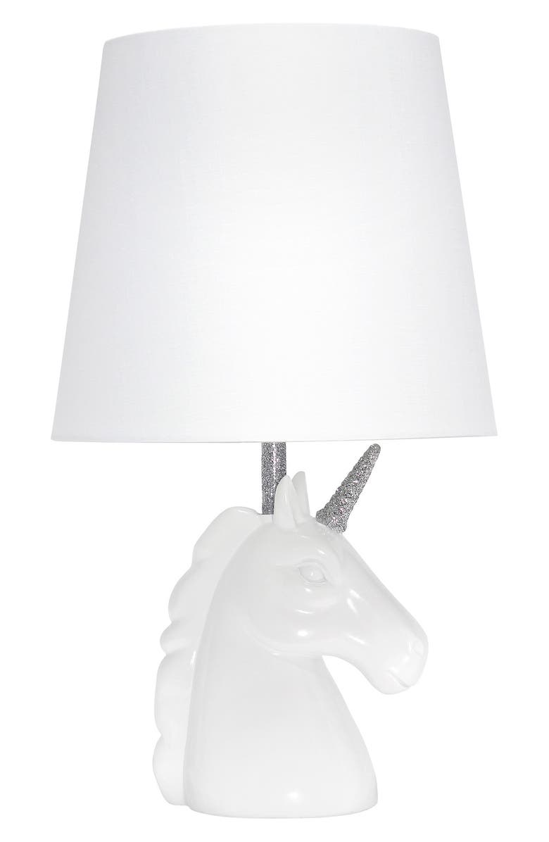 LALIA HOME Sparkling Silver and White Unicorn Table Lamp, Main, color, 