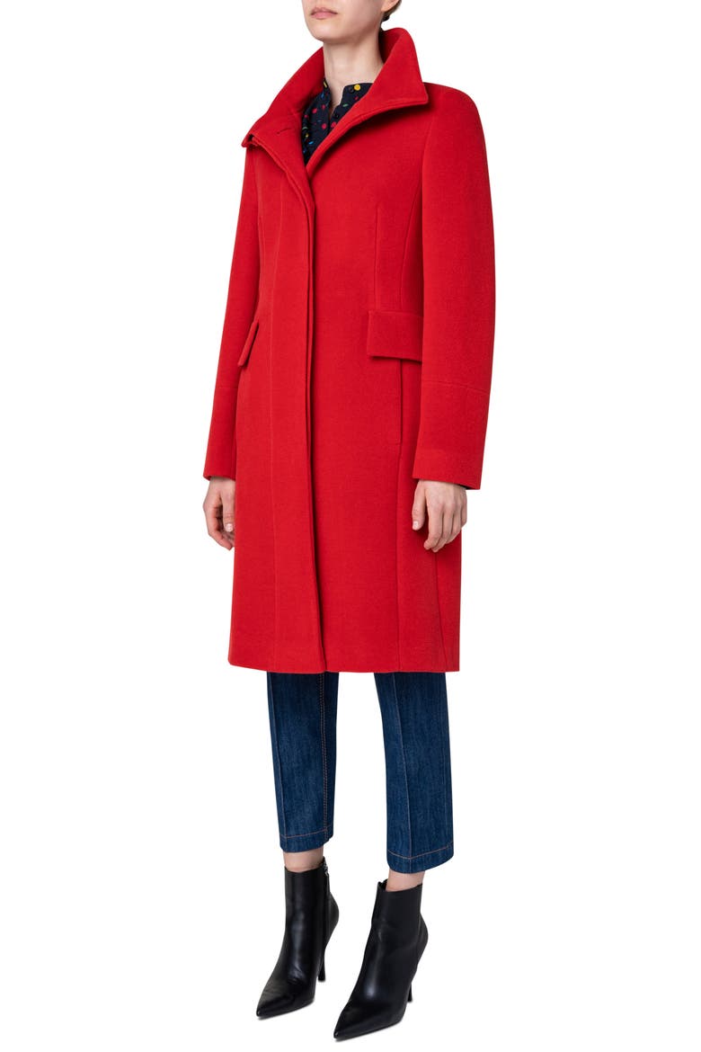 Stand Collar Wool Blend Coat, Alternate, color, RED