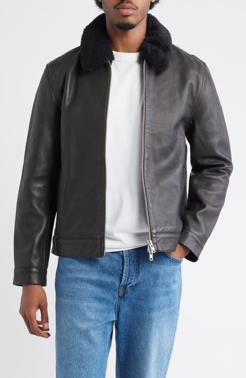 Kendal Leather Flight Jacket with Genuine Shearling Collar