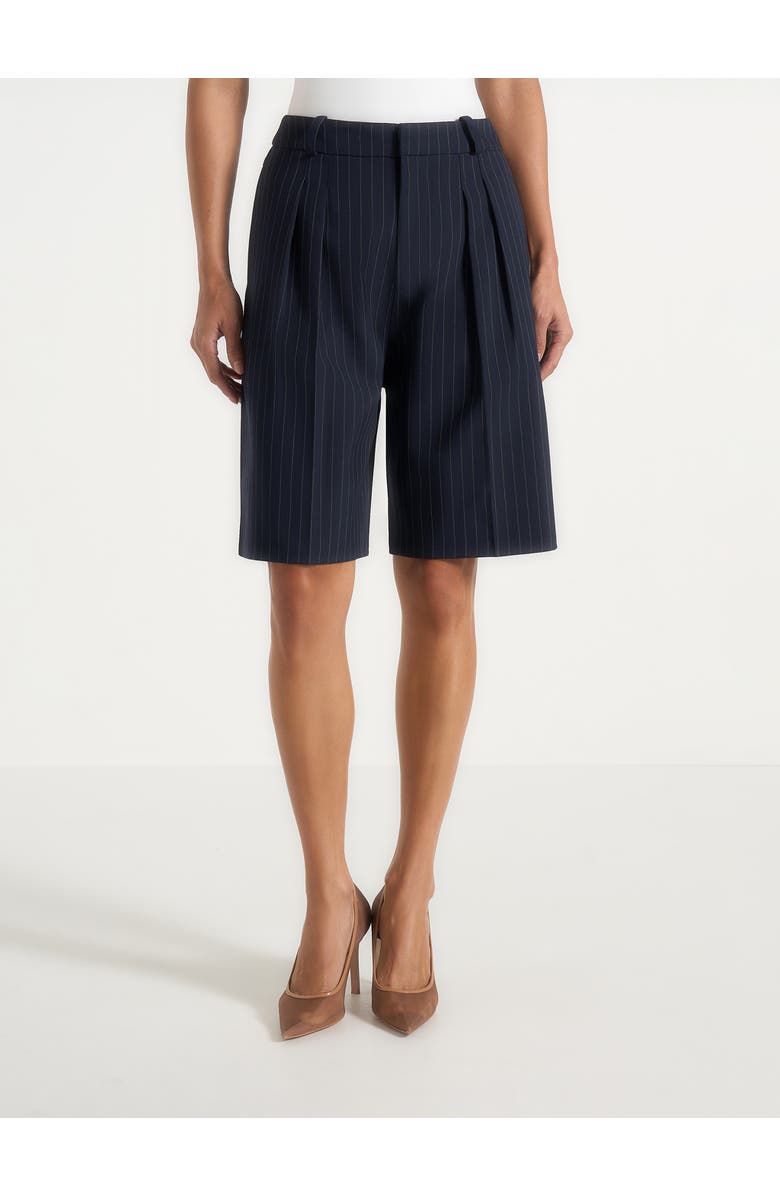 Manière De Voir Lorette Pinstripe Double Pleat Tailored Shorts, Alternate, color, Navy Pinstripe