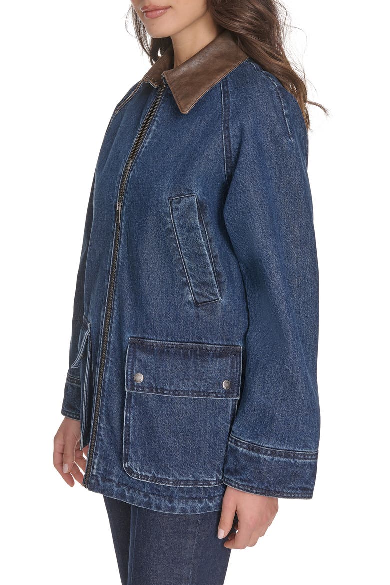 Four Pocket Barn Jacket, Alternate, color, DARK WASH DENIM