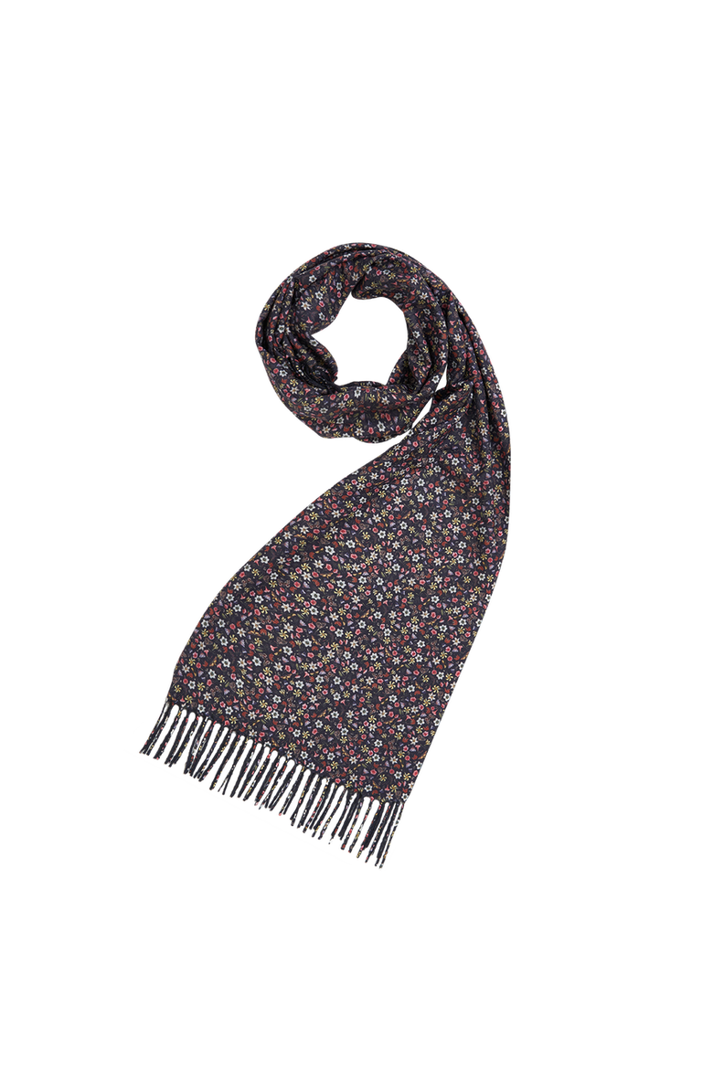 Floral Ditsy Scarf with Tassels, Main, color, Navy