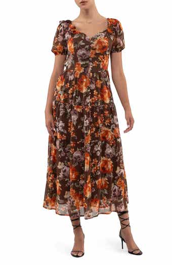 AUGUST SKY Floral Ruffle Trim Maxi Dress