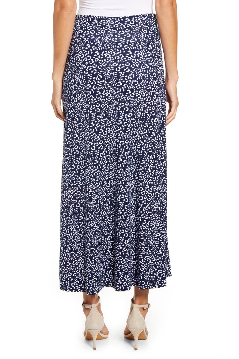 Roll Top Print Maxi Skirt, Alternate, color, NAVY/ IVORY
