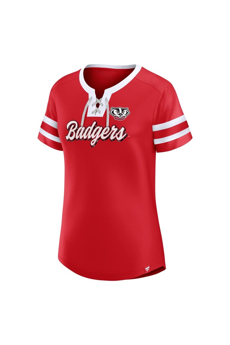 Women's Fanatics  Red Wisconsin Badgers Iconic Athena Lace-Up T-Shirt, Alternate, color, Red