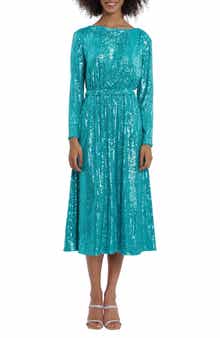 Maggy London Long Sleeve Sequin Blouson Dress
