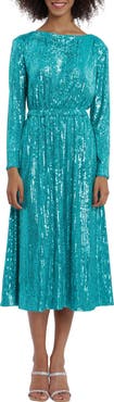 Maggy London Long Sleeve Sequin Blouson Dress