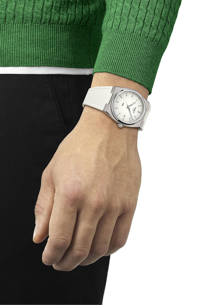 Tissot PRX Rubber Strap Watch, 40mm, Alternate, color, White
