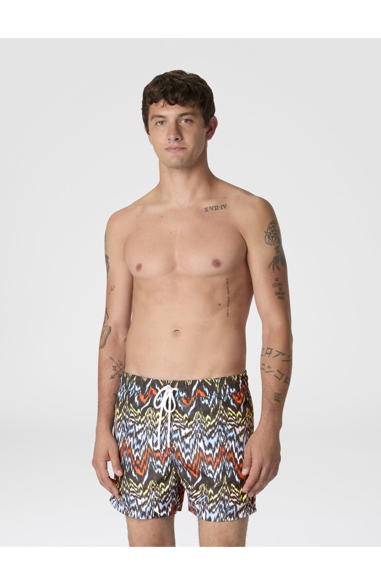 UM Mid-length Swim Shorts With Abstract Zigzag Print, Alternate, color, Black & Multicoloured