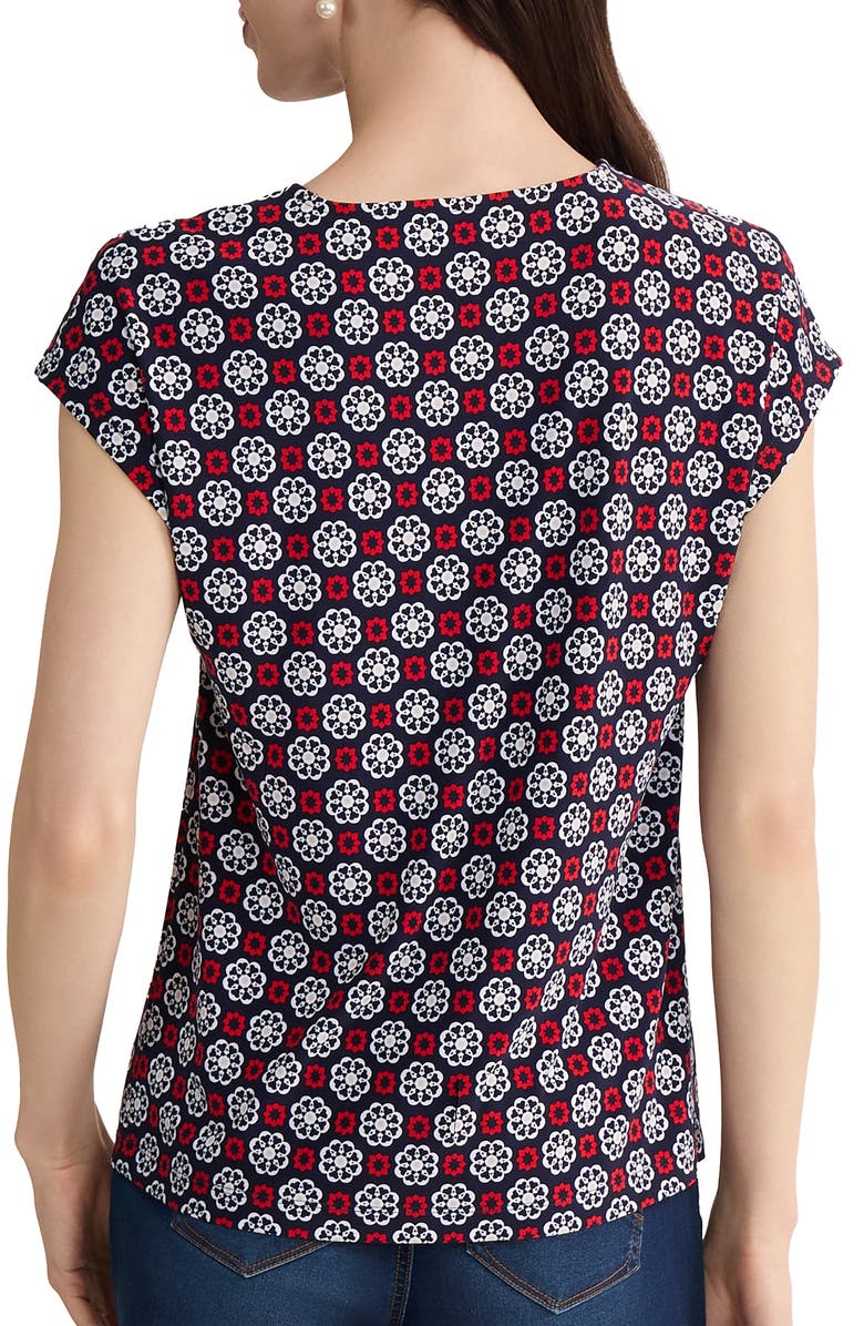 Jones New York Printed Keyhole Crepe Knit Top, Alternate, color, Pacific Navy Multi