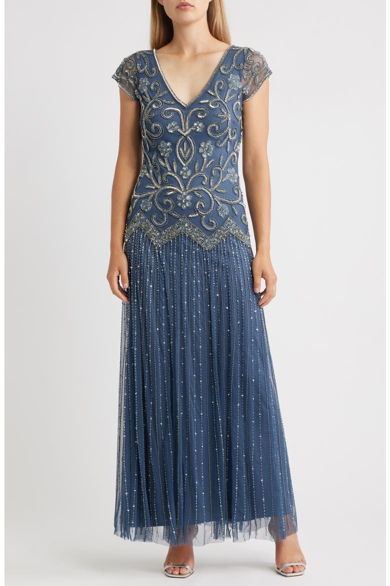 Beaded Chiffon Gown, Main, color, GREY