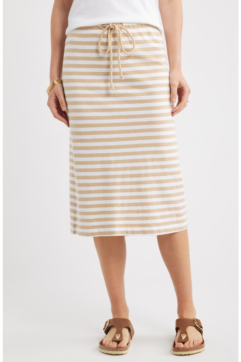 Straight Fit Stripe Knit Midi Skirt, Main, color, TAN SHORE- WHITE CHARM STRIPE