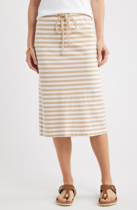Straight Fit Stripe Knit Midi Skirt