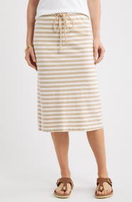 Caslon® Straight Fit Stripe Knit Midi Skirt
