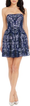 Dress the Population Sasha Sequin & Beaded Floral Strapless Fit & Flare Minidress