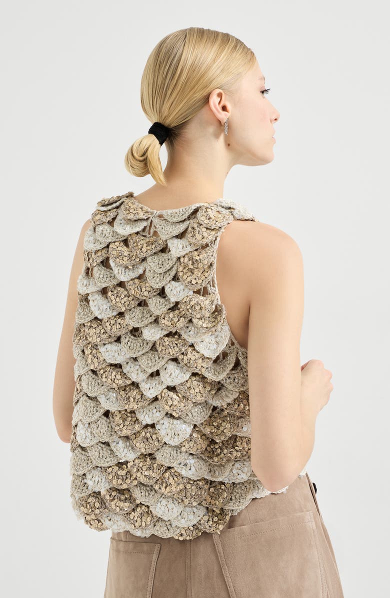 Brunello Cucinelli Dazzling Shell OPERA top, Alternate, color, Light Grey