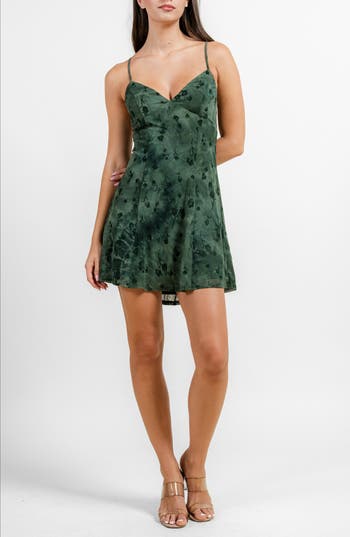 Beivy Floral Lace-up Back Mesh Minidress In Green