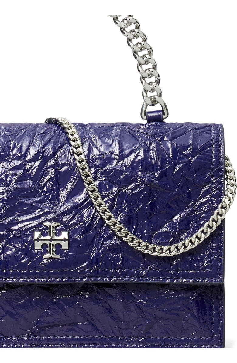 Tory Burch Kira Distressed Mini Top Handle Wallet on a Chain, Alternate, color, Ballpoint Blue