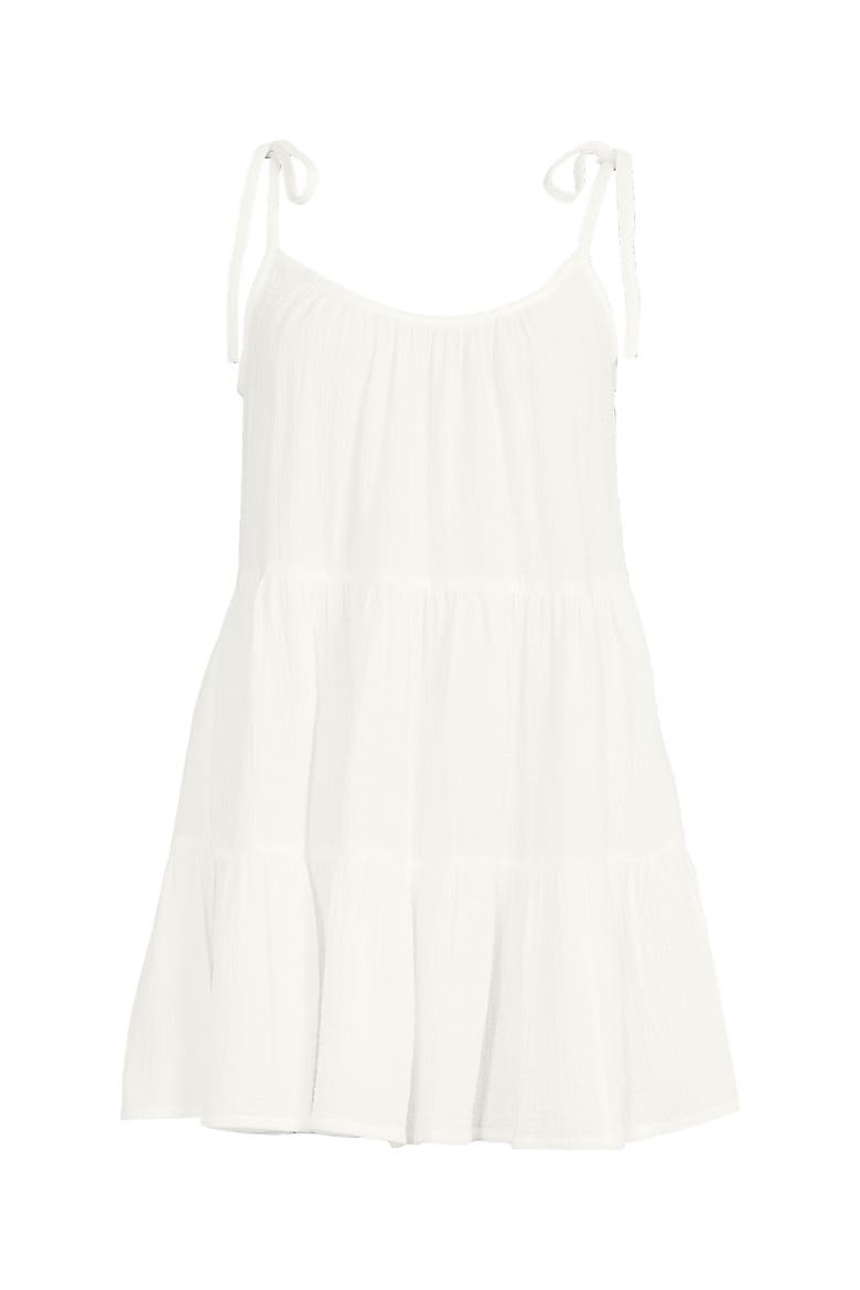 Plus Size Cotton Gauze Tiered Mini Cover-up Dress, Alternate, color, Chalk White
