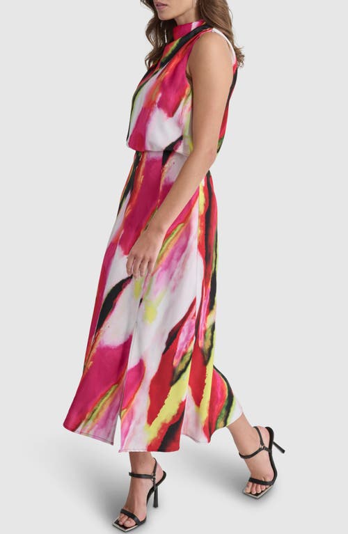 Dkny Abstract Print Sleeveless Satin Dress In Multi Geode