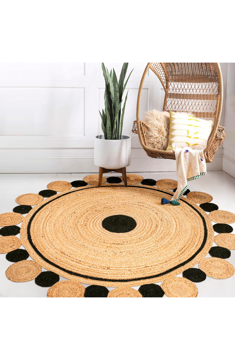 JONATHAN Y Aurora Two-Tone Jute Hippy Circle Medallion Round Area Rug, Alternate, color, Black/Natural