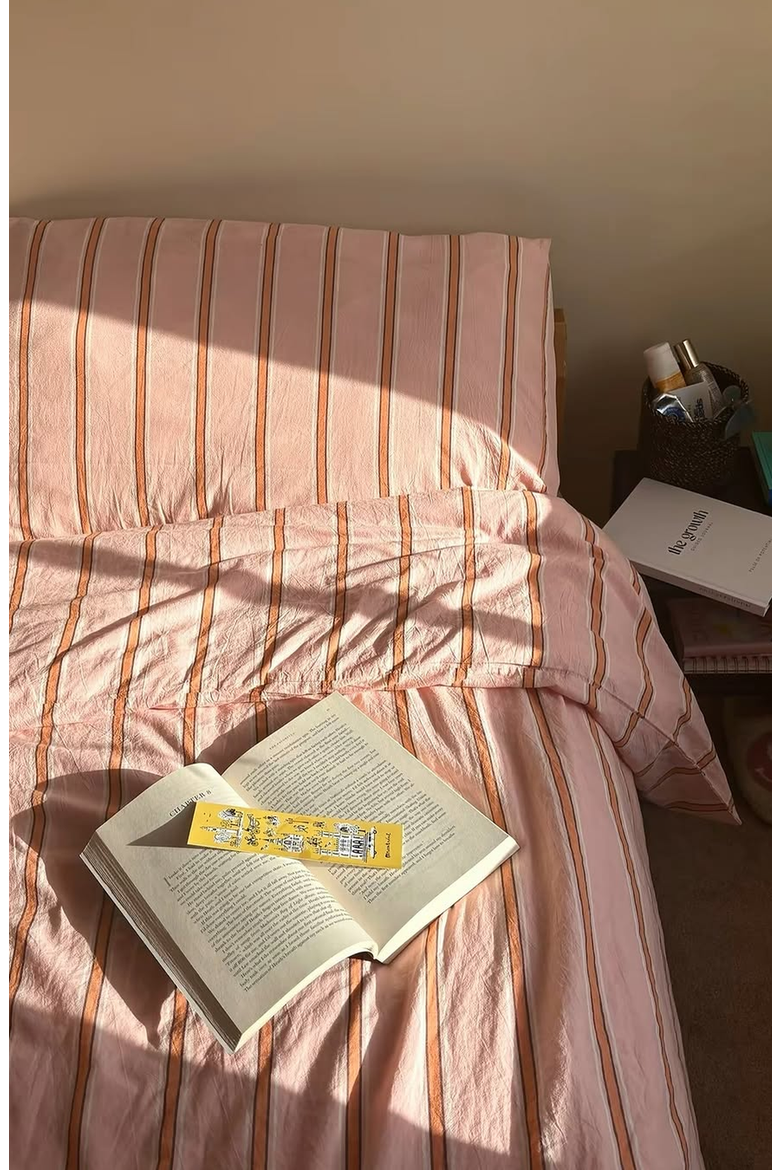 Minimal Stripe Cotton Bedding Set, Alternate, color, Soft Pink Stripe, Flat