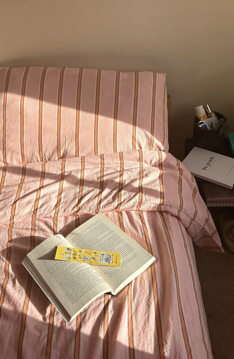 Ever Lasting Minimal Stripe Bedding Set, Alternate, color, Soft Pink Stripe, Flat