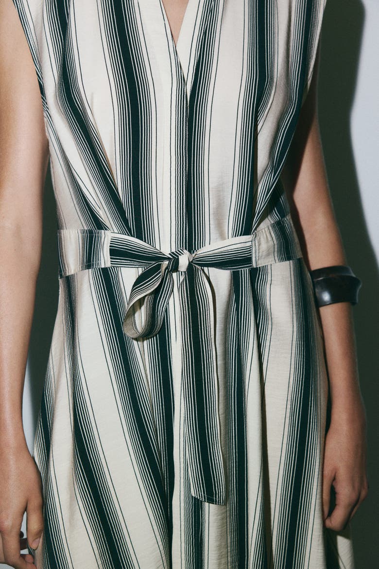 Tie-belt Shirt Dress, Alternate, color, Cream/black striped