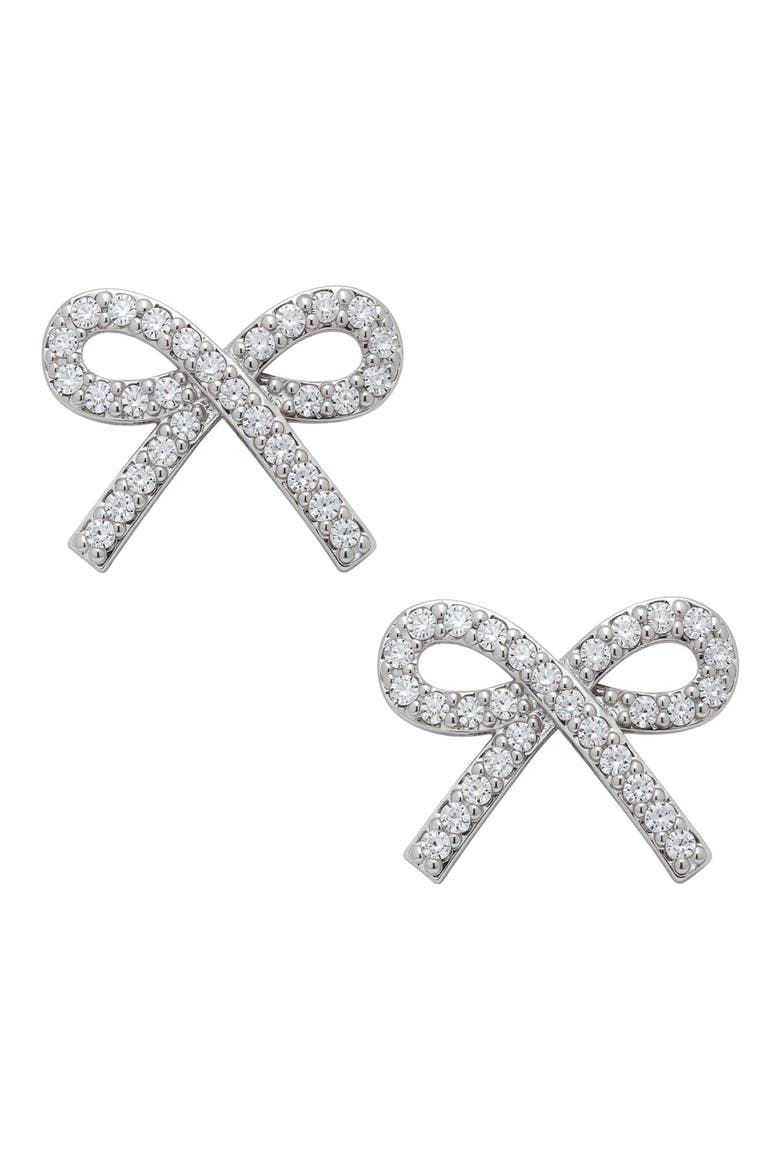 Kids' Pavé Bow Stud Earrings, Main, color, SILVER
