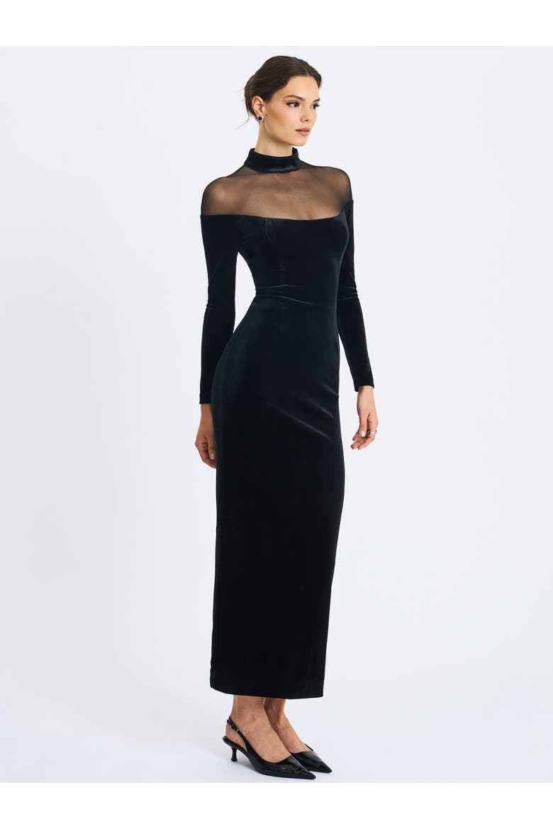 Blair Sheer Mock Neck Maxi Dress, Alternate, color, Black