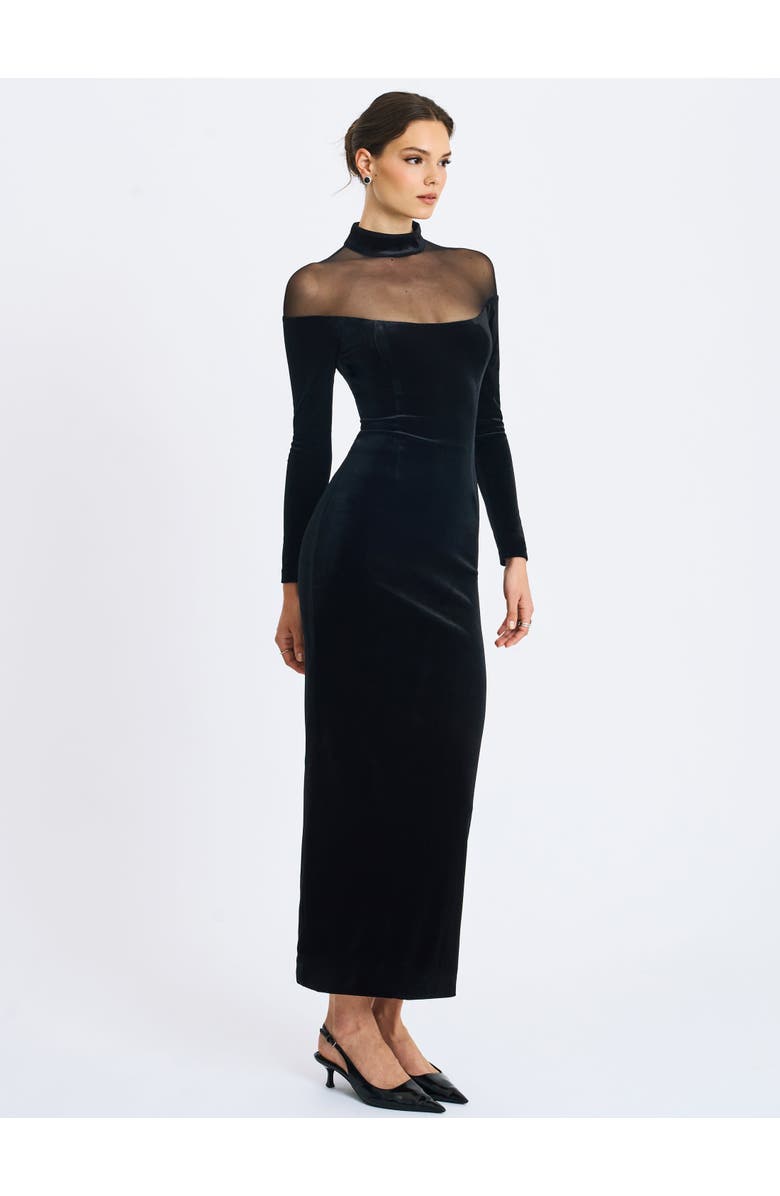 Miss Circle Blair Sheer Mock Neck Maxi Dress, Alternate, color, Black