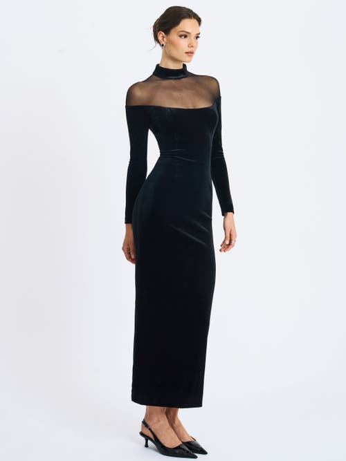 Miss Circle Blair Sheer Mock Neck Maxi Dress In Black